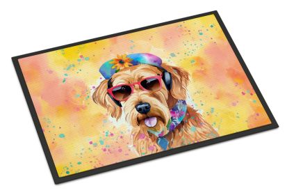 NEW Airedale Terrier Hippie Dawg Doormat Front Door Mat Indoor Outdoor Rugs for Entryway, Non Slip Washable Low Pile, 18H X 27W