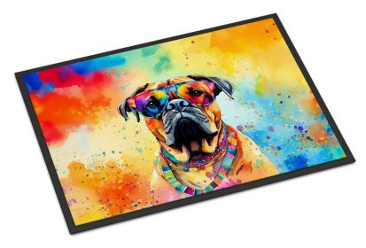 NEW Bullmastiff Hippie Dawg Doormat Front Door Mat Indoor Outdoor Rugs for Entryway, Non Slip Washable Low Pile, 18H X 27W