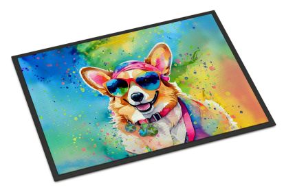 NEW Corgi Hippie Dawg Doormat Front Door Mat Indoor Outdoor Rugs for Entryway, Non Slip Washable Low Pile, 18H X 27W