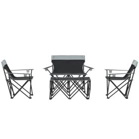 4 Piece Folding Camping Table and Chairs, Outdoor Lawn Chair Set w/ Table, Cup Holders for Hiking, Picnic, Grey
