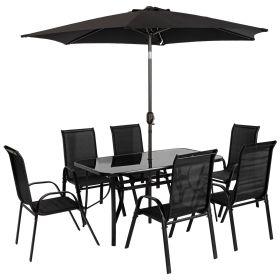 8 Pieces Patio Furniture Set with 9Ft Patio Umbrella, Outdoor Dining Table and Chairs, Black (Title: Default Title)