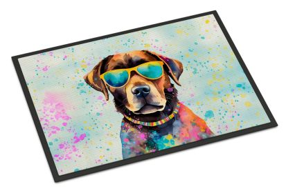 NEW Chocolate Labrador Hippie Dawg Doormat Front Door Mat Indoor Outdoor Rugs for Entryway, Non Slip Washable Low Pile, 18H X 27W (Default: Default)